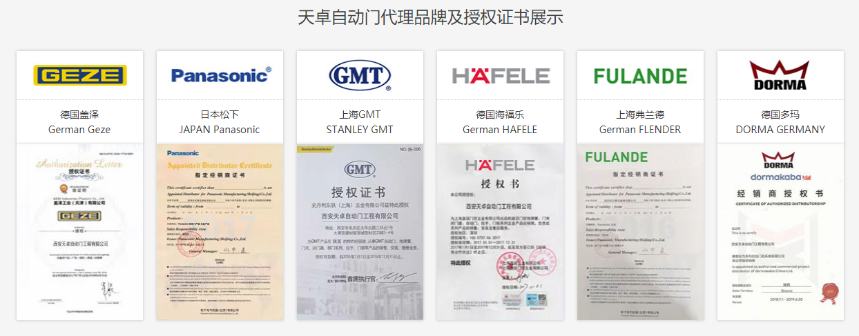 代理品牌及授權(quán)證書展示